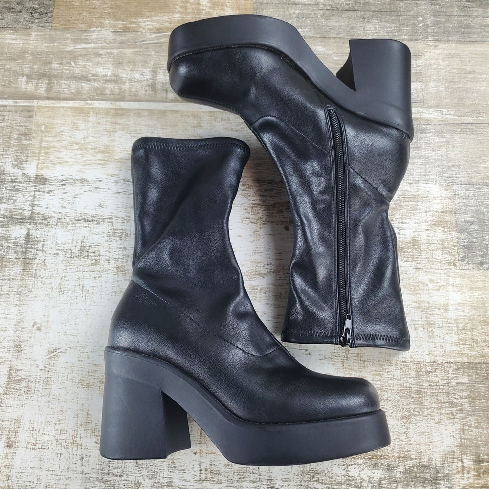 Steve Madden Katrina Womens Platform Booties Sz 6 M Black Side Zip Block Heel